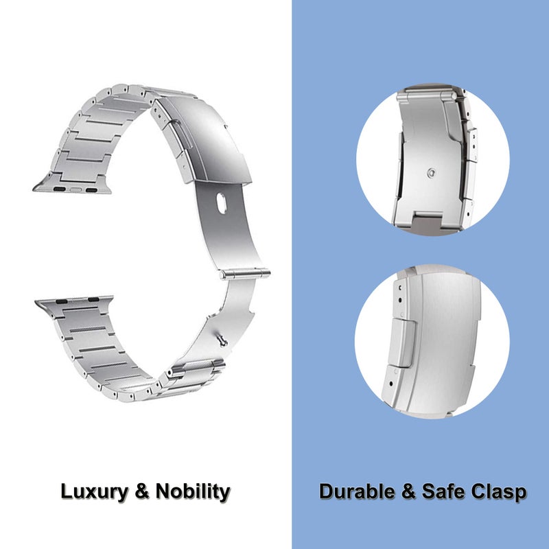 Yeejok Compatible for Apple Watch Ultra 2 Bands 49mm Titanium Metal for Men Women, Compatible for Apple Watch Series 10 Band 46mm, Compatible for Apple Watch Series 9 Band, iwatch 45mm 44mm 42mm Silver - Image 4